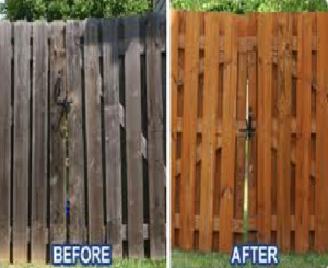 A before and after picture of the fence.